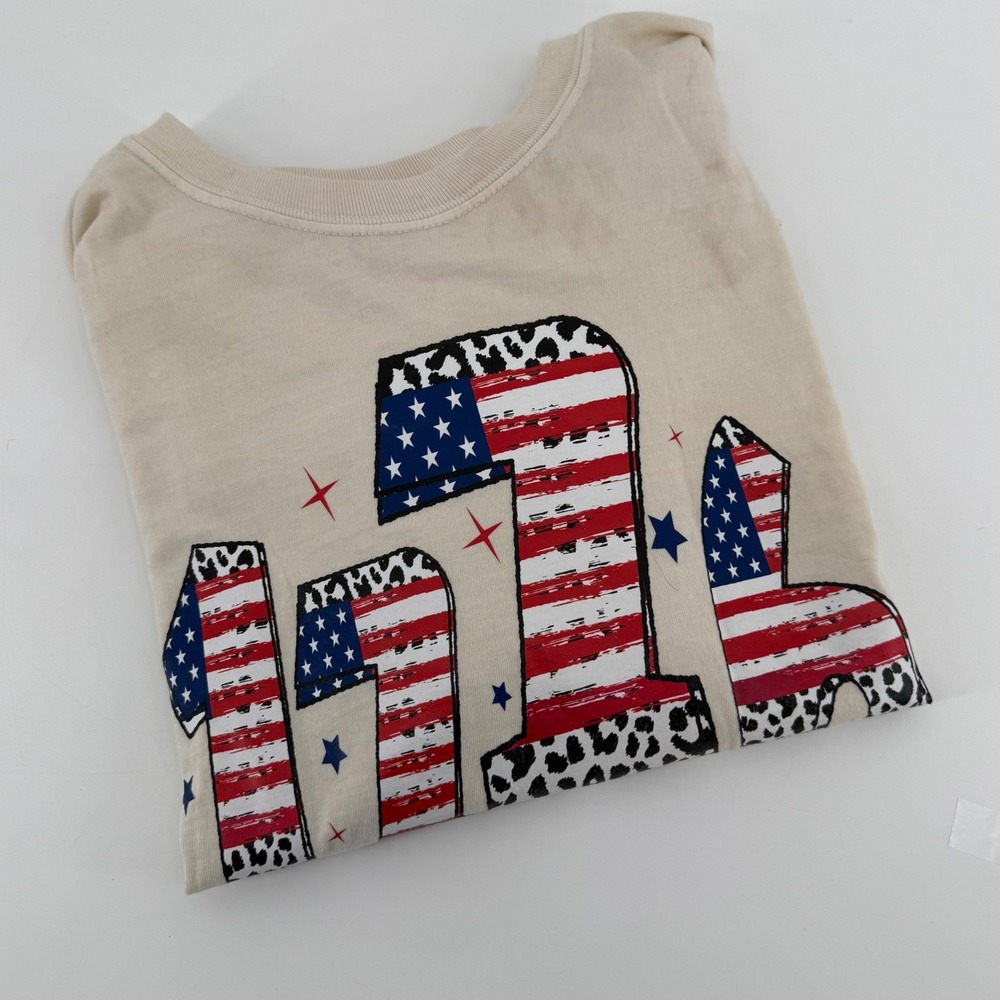 Comfort Colors 1776 Patriotic Leopard Graphic Tee Tan XL unisex Short Sleeve